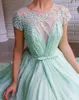 Mint Groene Chiffon Sexy Een Lijn Avondjurken 2020 Split Kralen Formele Prom Jurken Party Jurk Vestidos de Gala Robe de Soiree Abendkleider