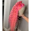 Мода Perruque Розовый цвет Бразильский Полный кружевной Фронт Парик Глубокая вьющиеся Рука связана Теплостойкая Водяная Волна Синтетический парик для белых женщин