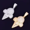 Gold Ice cream shape Necklace & Pendant 4mm Tennis Chain Cubic Zirconia Men's Women's Hip hop Street Rock Jewelry 2x1.1 Inch