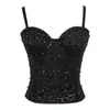 Dames Tanks Camis Dames Sexy Rhinestone Kralen Top Wit Mouwloze Bustier Tops Club Party Corset Long Vest Rave Festival