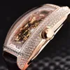 Nya Mäns Samling Cintree Curvex 8880 B S6 SQT D Transparent Skelett Guld Ring Automatisk Mens Klocka Rose Gold Case Diamond Bezel Läder