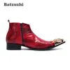 Batzuzhi, zapatos de estilo italiano para hombre, botas con punta de hierro puntiagudas, botines de cuero para hombre, zapatos rojos de boda y fiesta, botas, Bota Masculina