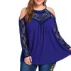 Wipalo Plus Size Femmes Blouses 5XL Cold Shoulder Lace Up Tops Femmes Vêtements Sexy Dentelle Crochet Sheer Mesh Blouse Chemises Grande Taille T200321