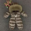 0-4 Years Thick Kids Snowsuit Toddler Boys Girls Winter Outwear Coat Snow Wear Down Jacket Real Fur Hodded Warm Jumpsuit Z105