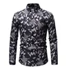 Casual Blouse Mens Ubranie Slim Fit Mens Sukienka Hawajska koszula z długim rękawem żółty pomarańczowy czerwony szary Camisa Masculina