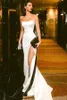 Svartvita sjöjungfrun kvällsklänningar 2019 Strapless High Slit Sexy Prom Gowns Plus Size Custom Made Robe de Soiree Billiga