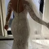 New Sexy Mermaid Wedding Dresses Sheer Neckline Lace Appliques Pearls Beaded Illusion Long Sleeves See Through Tulle Plus Size Bridal Gowns