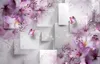 Custom 3D Wallpaper Purple Lily Transparent Flower Square Living Room Bedroom Background Wall Decoration Mural Wallpaper