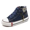 Size25~37 Children Shoes Kids Canvas Sneakers for Boys Girls denim jeans Girl Boots Flats High-top Shoes with Zipper CSH245