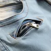 Idopy Mäns Denim Shorts Designer Tvättad Vintage Motorcykel High Street Multi Fickets Biker Jeans Byxor för Man
