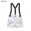Baby Jungen Gentleman Kleidung Set Sommer Anzug für Kleinkind Gestreiftes Hemd mit Fliege + Hosenträger Weiße Shorts Formelle Jungen Kleidung T191024