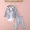 Latest Casual Newborn 6 9 12 18 Months Cardigan Pants Set Baby Boy Clothes Outfit Gray Bodysuit