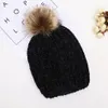 Inverno Donna Berretti lavorati a maglia Pom Pom palla di pelo Cappello di lana calda unisex Crochet Skull Beanie Donna Outdoor Caps LJJA3473-13