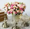 Professionell Silk Flower Rose Bouquet Konstgjorda Blommor Bröllopsdekorationer 5 Forks 10 Flower Heads Rose Silk Flower