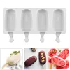 Food Safe Silicone Ice Cream Molds 4 Cell Frozen Ice Cube Molds Popsicle Maker DIY Homemade Freezer Lolly Mould With Free Sticks