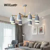 Macaron Kleur Hout Iron Plafondlamp Slaapkamer Restaurant Hotel Dinning Room Geel Blauw Groen Roze Grijs Semi-Flush Mount Lighting