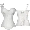 Corset overbust en satin à fleurs roses avec bordure à volants et détails d'ourlet incurvé Sexy une épaule à lacets Corsetlet Bustier S-6XL grande taille