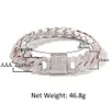 14K Gold Plated Silver Pink Mixed Color Link CZ Bracelet Bling Bracelets 13mm Width 7inch 8inch Cuban Chain Bracelet