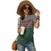 Fashion Women Casual Short Sleeve Summer T-shirt Leopard Stripes Stitching T shirt Top Tees Femme Ladies Tshirt Clothes Soft