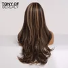 Синтетические парики длинные волнистые коричневые с блондинки подчеркивает теплостойкие для черных женщин косплей средняя часть натуральные волосы
