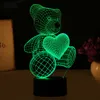 Dessin animé amour coeur ours forme lampe de table USB LED 7 couleurs changeant batterie lampe de bureau lampe 3D nouveauté veilleuse enfant cadeau de fête des enfants jouet