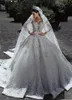 2022 Muslim Bröllopsklänning Vintage Luxury Ball Kappa Långärmad Lace Afrikansk Plus Storlek Beads Beach Zuhair Murad Bridal Gowns