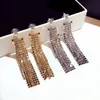 new ins fashion designer luxury zircon diamond super glittering long tassel rhinestone dangle chandelier stud earrings for woman girls