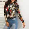 Womens Shirt Tied Neck Chain Print Casual Shirt Long Sleeve Sexy Blouse Tops Asian Size S-2XL