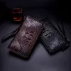 Neue Mode Luxus Designer hochwertige 3D-Krokodil-Reißverschluss Rindsleder echtes Leder lange Kupplung Männer Brieftasche mit Handschlaufe
