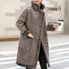 Misturas de lã feminina para mulheres xadrez mais espessura Plus Size Fashionas Long Womens Casacos de inverno Harajuku Roupas Quente elegante estilo coreano casual