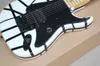 Guitarra personalizada de fábrica elétrica branca com preto Tiras, Dots Fret embutimento, o Maple Fretboard, pode ser personalizado