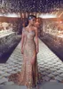 Gül Altın Gelinlik Modelleri 2019 Zarif Kılıf Afrika Arapça Akşam Parti Abiye Bir Omuz Ünlü Elbiseleri Kadın Fermuar Geri Uzun Ucuz