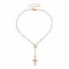 Funkelndes Kreuz Anhänger Choker Halskette Lange Imitation Perlen Perlenkette Rosenkranz Madonna Münz Halsketten Anhänger Religiöser Schmuck 270p