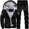 겨울 지퍼 tracksuit 남자 후드 스포츠웨어 망 양털 까마귀 tracksuits 남성 캐주얼 자켓 + 바지 트랙 슈트 남자 정장