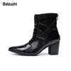 Batzuzhi 7 cm Botas de Salto Alto Homens Lace-up Bonito Vestido De Couro Botas de Festa Negra e Botas de Casamento Dos Homens Designer de botas hombre