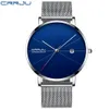 Crrju Men's Watches New Luxury Brand Men Fashion Sports Sportz-WatchステンレススチールメッシュストラップUltra Thin Watches Gift Clock252i