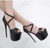 17cm Sexy pelle verniciata nera PU tacco alto con plateau scarpe da donna firmate 2 colori dalla 34 alla 39