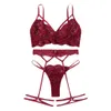 Sexy Lingerie Bra Set Women's Sexy Lace Red Sling Bra Thong Garter Underwear Set S-XL Sleepwear Lingerie Sets Lenceria266S