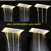 Badrum Modern Tak Dusch Set Luxury LED Waterfall Rainfall Duschhuvud 380x700mm Termostatiska kranar Duschblandare med 4''massage Body Jet