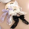 INS Girls lace Bowknot hair scrunchie children lace ribbon elastic Hair holder kids lace embroide Bows princess Ponytail headdress C6457