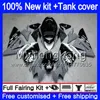 Kropp + Tank för Kawasaki ZX1000 CC ZX 10 R ZX-10R 2004 2005 214MY.24 ZX10R 04 05 ZX1000C 1000cc ZX 10R 04 05 ABS Gråa svarta Fairings