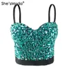 She'Smoda Ręcznie robiony Zroszony Gaga Rhinestone Bustier Perły Push Up Night Club Bralette Women's Bra Cropped Top Kamizelka Plus Size J190425