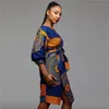 Isarose africano dashiki vestido com decote em v fenda com cinto rico impressão bazin cintura alta plus size senhora do escritório feminino roupas diárias 5807056