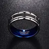 Fashion Men's 8mm Groove Lines Blue Tungsten Carbide Ring Stainless Steel Men Wedding Bands Ring Size 6-13