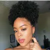 Afro bladerdeeg Trekkoord Paardenstaart Korte Kinky Krullend Menselijk Haarbroodje Extension Donut Chignon Hairsnes Updo Hair Extension met twee Clips 120G 1B