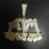 Iced Out, beroende av pengar Hängsmycke Guld Silver Plated Micro Paved Cubic Zircon Mens Hip Hop Smycken Gift