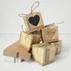 Candy Box Romantiskt hjärta Kraft Presentväska med Burlap Twine Chic Bröllop Favoriter Presentförpackningar 5x5x5cm