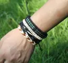 100% lederen armband warme lint kralen weven verstelbare armband mannen combinatie pak armband 4style / 1 set