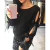 Vrouwen Gebreide Trui Hollow Out Strik Ronde Hals Lange Mouwen Pull Femme Hiver Geribbelde Casual Jumper Pullover Winter Kleding