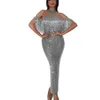 Full Sequined Reflective Mermaid Blue Prom Dresses Beads Sheer Neck Long Sleeves Evening Gowns With Tassels Sweep Train Formal Par2129557